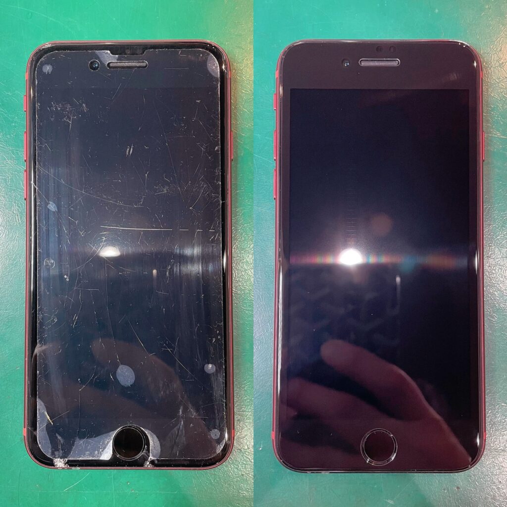 iPhoneSE2のガラス割れ修理 Before After